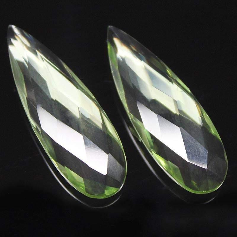 Green Amethyst Quartz Faceted Pear Drop Briolette Matching Pair Bead 2pc 30x12mm - Jalvi & Co.