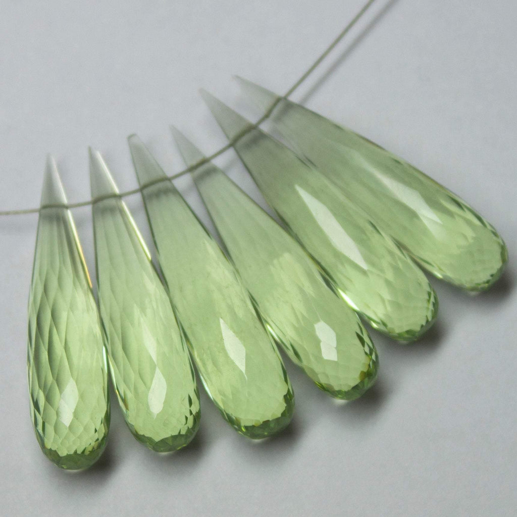 Green Amethyst Quartz Faceted Tear Drop Beads 30x7mm 4pc - Jalvi & Co.