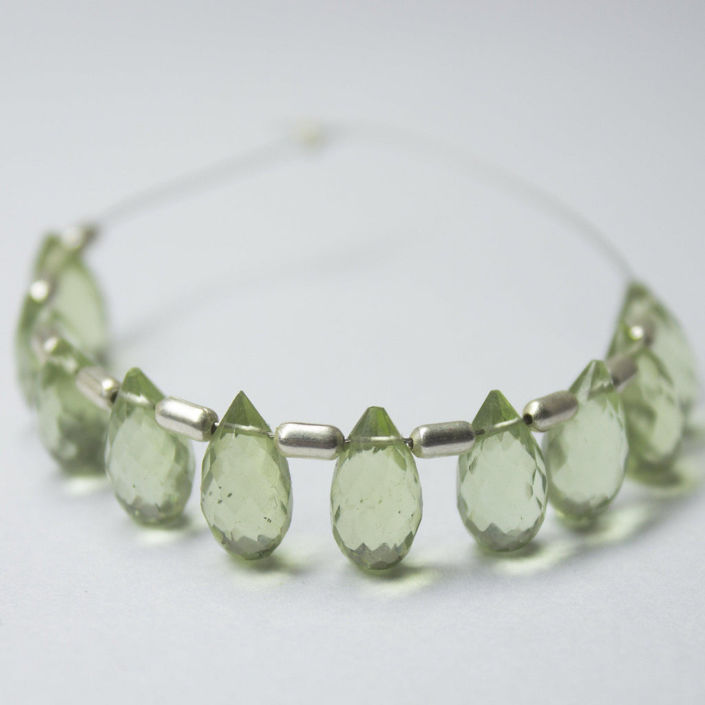 Green Amethyst Quartz Faceted Teardrop Beads 10mm 10pc - Jalvi & Co.