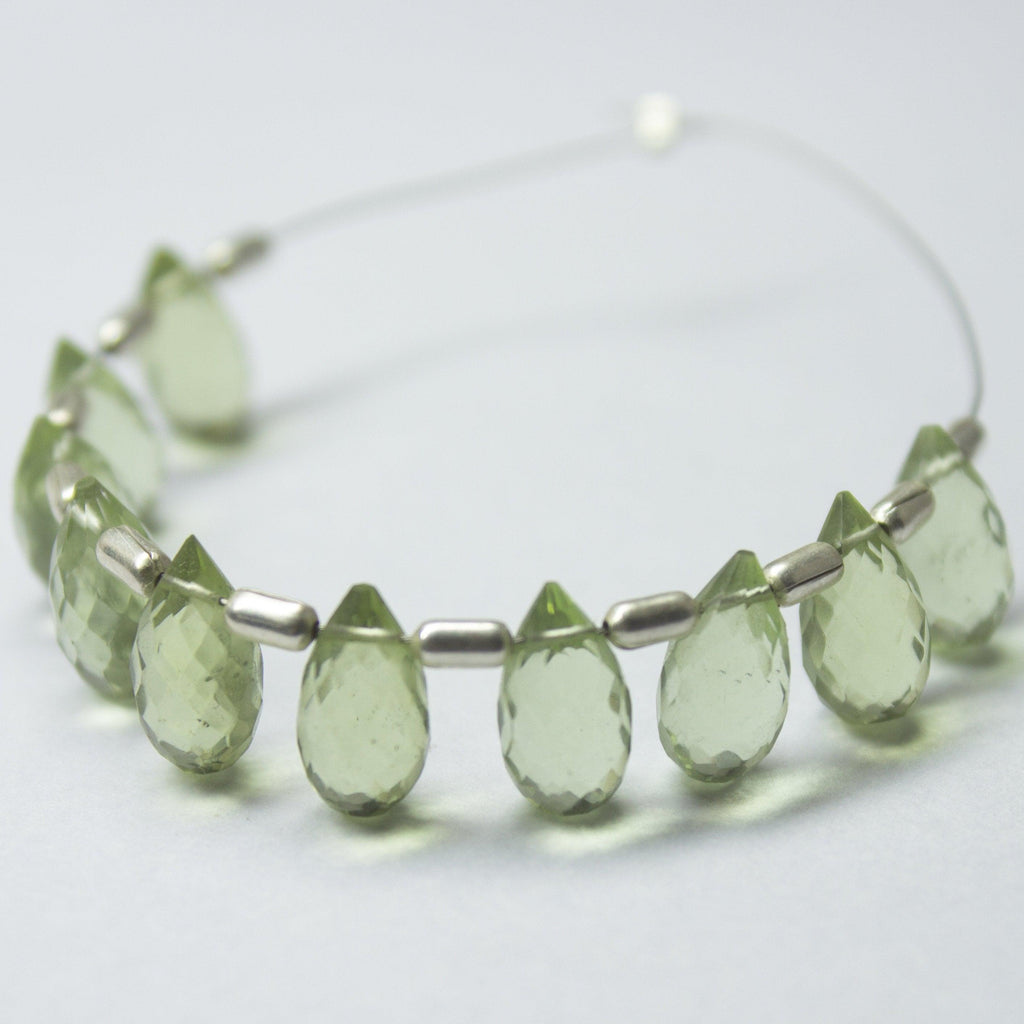 Green Amethyst Quartz Faceted Teardrop Beads 10mm 10pc - Jalvi & Co.