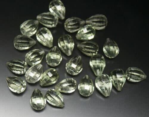 Green Amethyst Step Cut Drops Briolette Beads Half Drill 10 Matched Pairs, 20 pieces 7x10mm - Jalvi & Co.