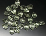 Green Amethyst Step Cut Drops Briolette Beads Half Drill 10 Matched Pairs, 20 pieces 7x10mm