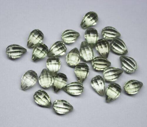 Green Amethyst Step Cut Drops Briolette Beads Half Drill 10 Matched Pairs, 20 pieces 7x10mm - Jalvi & Co.