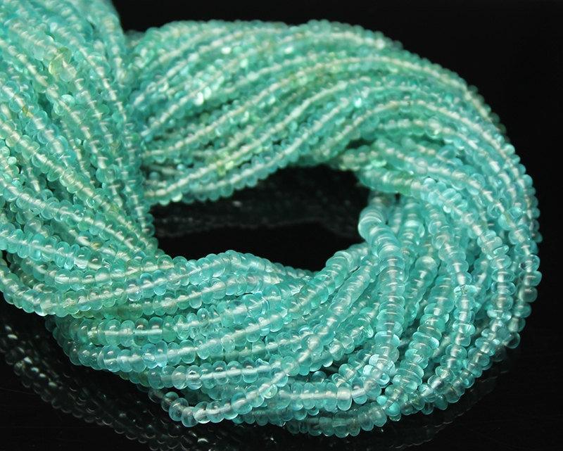 Green Apatite Shaded Smooth Polished Rondelle Gemstone Bead Strand 13" 3.5mm 4mm - Jalvi & Co.
