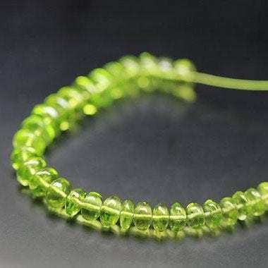Green Arizona Peridot Smooth Rondelle Gemstone Loose Beads Strand 5" 6mm 7mm - Jalvi & Co.