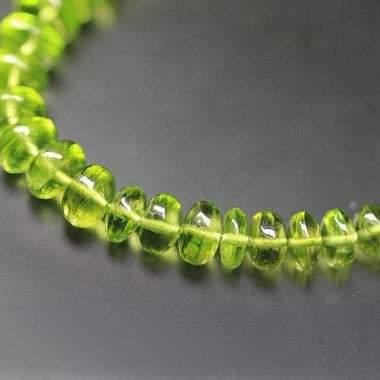 Green Arizona Peridot Smooth Rondelle Gemstone Loose Beads Strand 5" 6mm 7mm - Jalvi & Co.