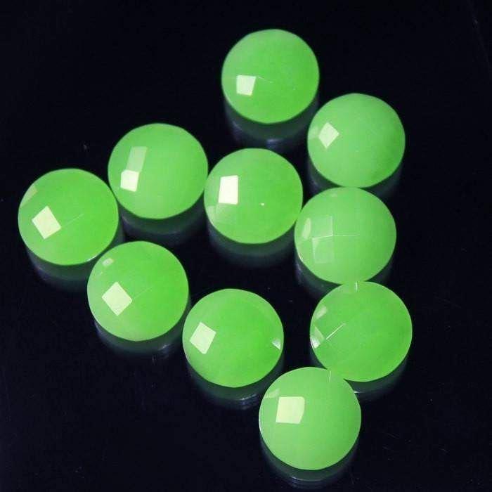 Green Chrysoprase Chalcedony Faceted Round Coin Gemstone Pair Beads 6pc 8mm - Jalvi & Co.