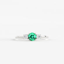 Load image into Gallery viewer, Green Emerald &amp; Diamond Ring, Three Stone Ring with Green Emerald, Three Stone Engagement Ring, May Birthstone Diamond Ring, Emerald Ring - Jalvi &amp; Co.