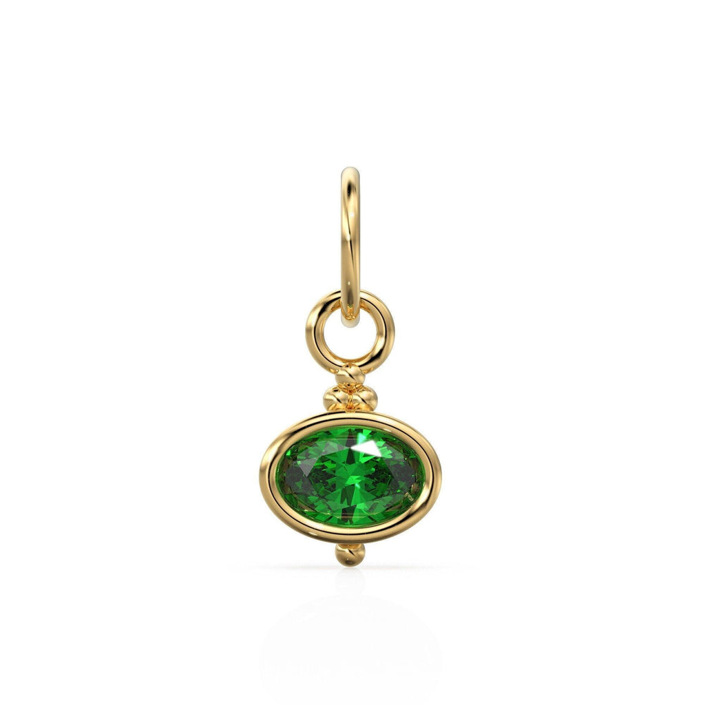 Green Emerald Charms 14k Yellow Solid Oval Charm / Solid Gold Zambian Emerald Bezel Charm Pendant / Green Oval Gemstone Bezel 18K Jewelry - Jalvi & Co.