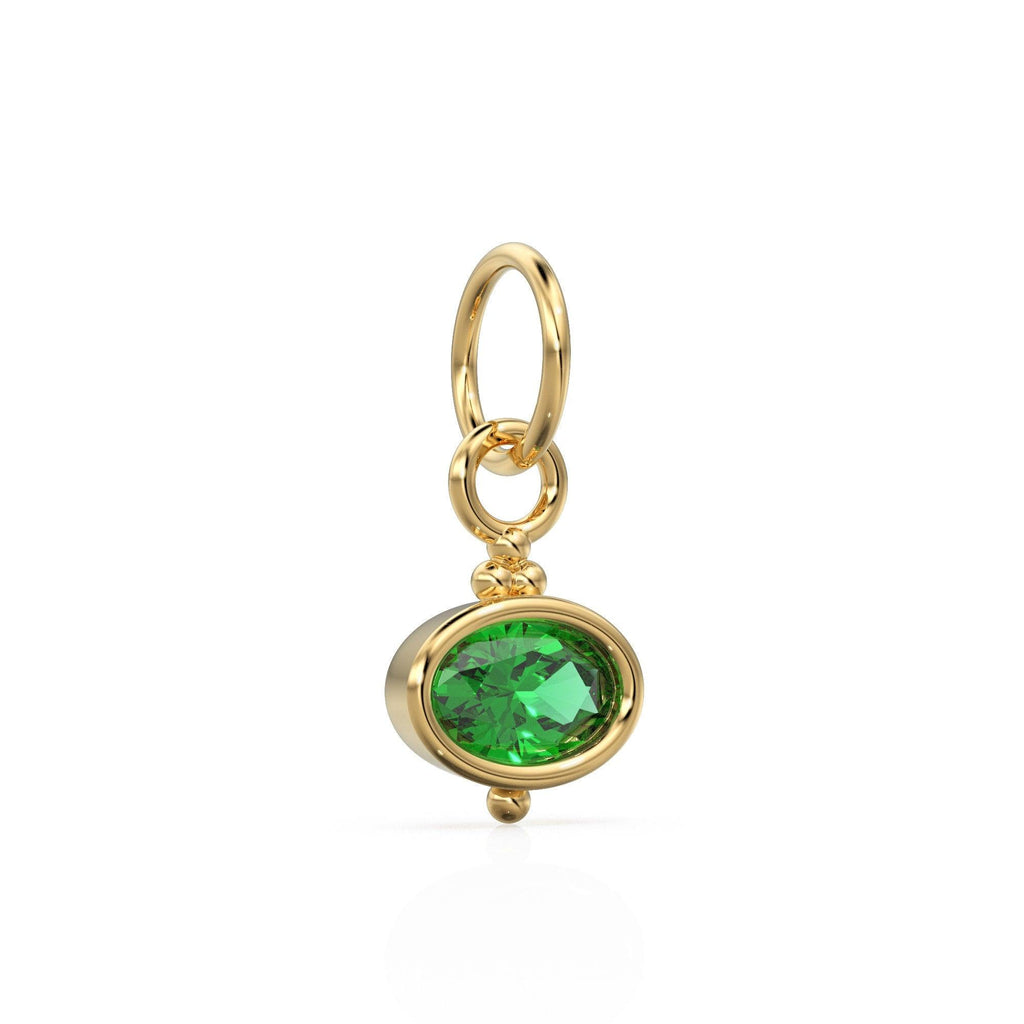 Green Emerald Charms 14k Yellow Solid Oval Charm / Solid Gold Zambian Emerald Bezel Charm Pendant / Green Oval Gemstone Bezel 18K Jewelry - Jalvi & Co.