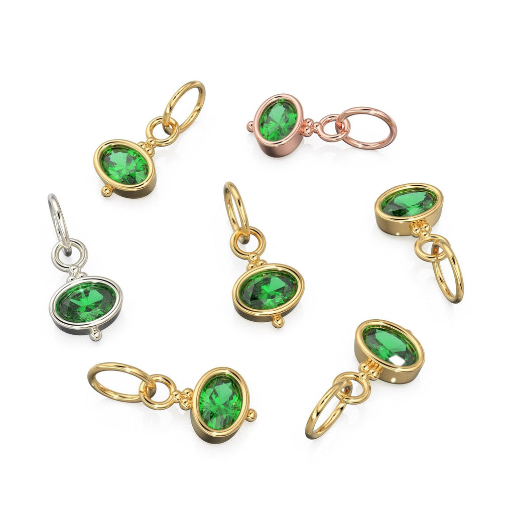 Green Emerald Charms 14k Yellow Solid Oval Charm / Solid Gold Zambian Emerald Bezel Charm Pendant / Green Oval Gemstone Bezel 18K Jewelry - Jalvi & Co.