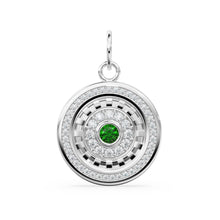 Load image into Gallery viewer, Green Emerald Disc Diamond Solid Gold Charm / Halo Gold Charm / Prong Setting Circle Charm / Real Diamond Jewelry / Diamond Gold Necklace - Jalvi &amp; Co.