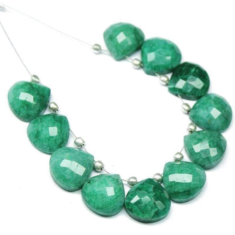 Green Emerald Faceted Heart Drop Gemstone  Loose Beads 3 matching pair 14mm - Jalvi & Co.