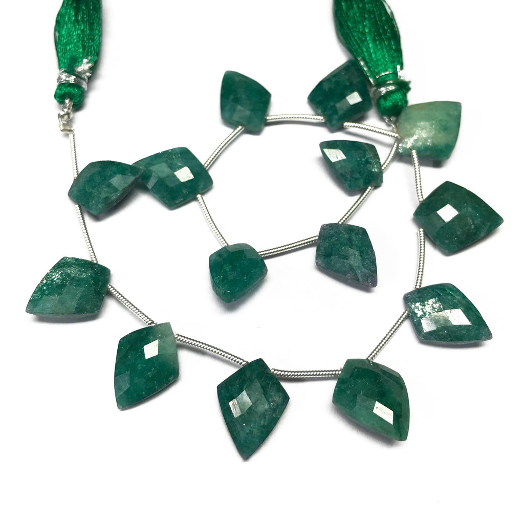 Green Emerald Fancy Shield Faceted Drop Gemstone Beads Strand 8" 14mm 15mm - Jalvi & Co.