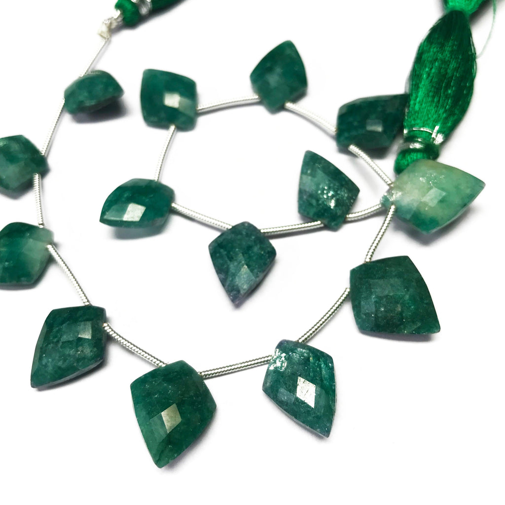 Green Emerald Fancy Shield Faceted Drop Gemstone Beads Strand 8" 14mm 15mm - Jalvi & Co.