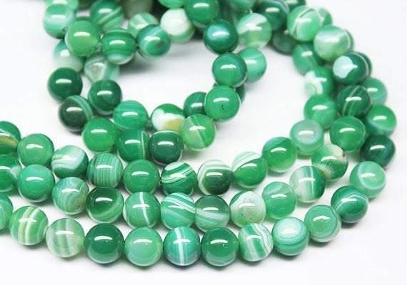 Green Emerald Lace Agate Ball Smooth Round Loose Gemstone Bead Strand 8mm 13" - Jalvi & Co.