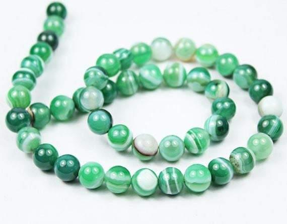 Green Emerald Lace Agate Ball Smooth Round Loose Gemstone Bead Strand 8mm 13" - Jalvi & Co.