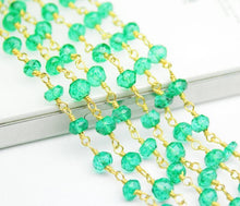 Load image into Gallery viewer, Green Emerald Quartz Faceted Beads Rosary Style Beaded Chain - Green Quartz Wire Wrapper Sterling Silver Vermeil Chain - Size 4mm - Jalvi &amp; Co.