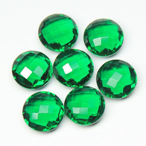 Green Emerald Quartz Faceted Coin Loose Gemstone Matching Pair Beads 6pc 12mm - Jalvi & Co.