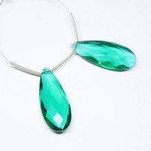 Load image into Gallery viewer, Green Emerald Quartz Faceted Pear Drop Briolette Matching Pair 2pc 30x12mm - Jalvi &amp; Co.