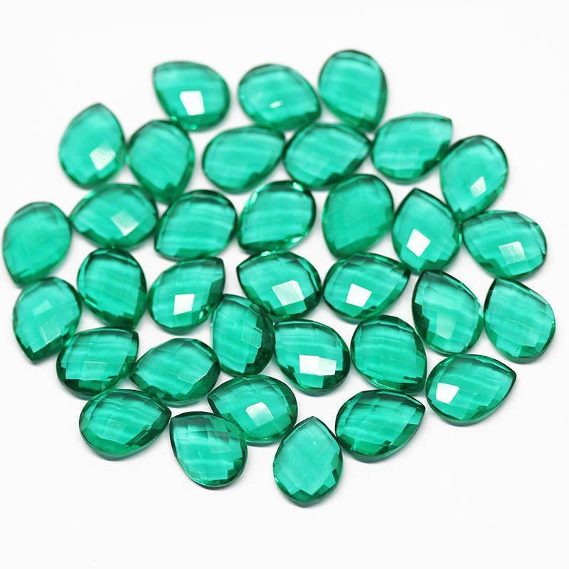 Green Emerald Quartz Faceted Pear Drop Briolette Matching Pair Beads 6pc 12x10mm - Jalvi & Co.