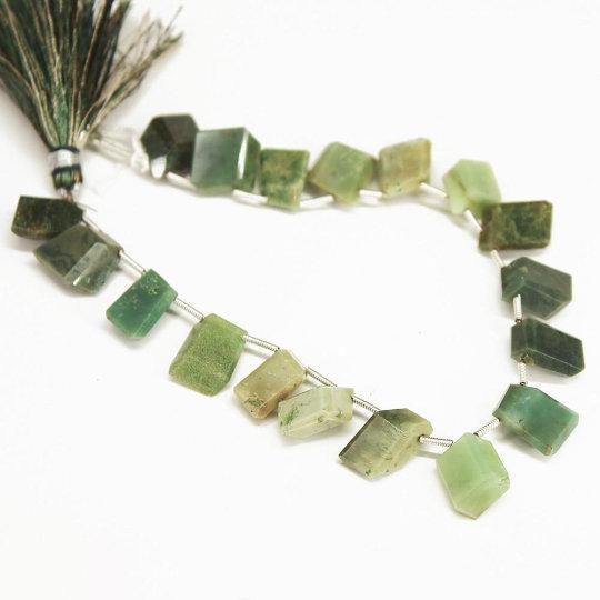 Green Jasper 3D Box Geometry Briolette Loose Gemstone Beads Strand 8" 15mm 16mm - Jalvi & Co.