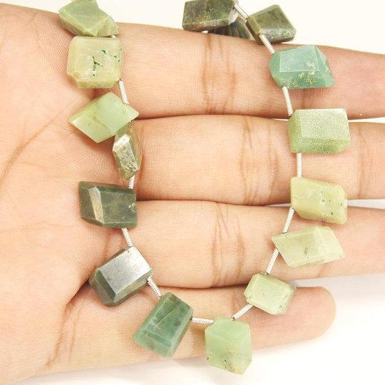 Green Jasper 3D Box Geometry Briolette Loose Gemstone Beads Strand 8" 15mm 16mm - Jalvi & Co.