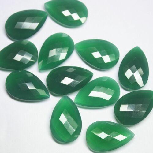 Green Onyx Faceted Pear Drop Briolette FRONT DRILLED Pair Beads 2pc 25x15mm - Jalvi & Co.