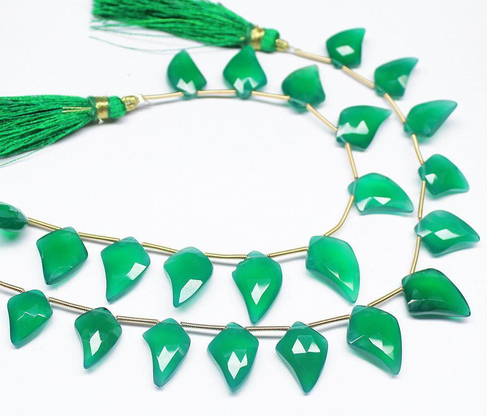 Green Onyx Faceted Pear Drop Fancy Gemstone Loose Beads Strand 7" 15.5mm 18mm - Jalvi & Co.