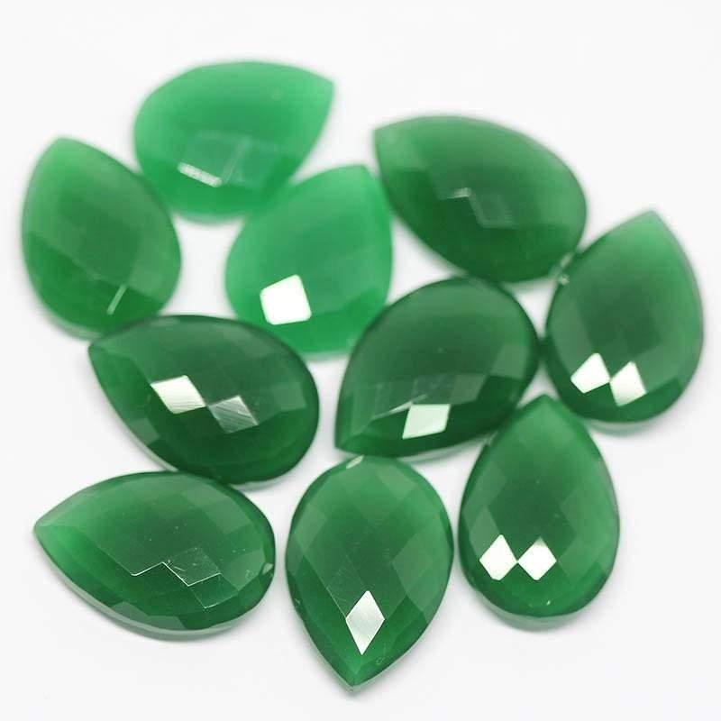 Green Onyx Faceted Pear Drops Briolette Beads 1 Matching Pair 2pc 22x15mm - Jalvi & Co.