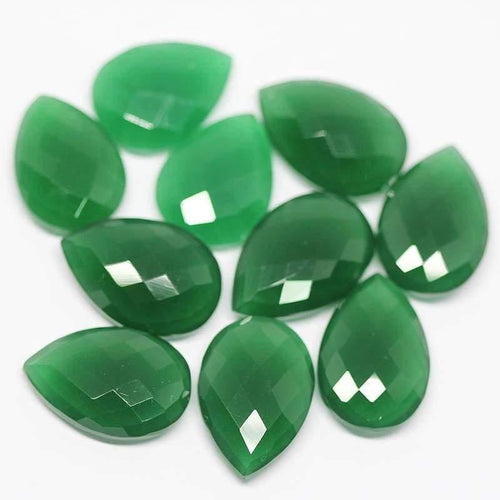 Green Onyx Faceted Pear Drops Briolette Beads 1 Matching Pair 2pc 22x15mm - Jalvi & Co.