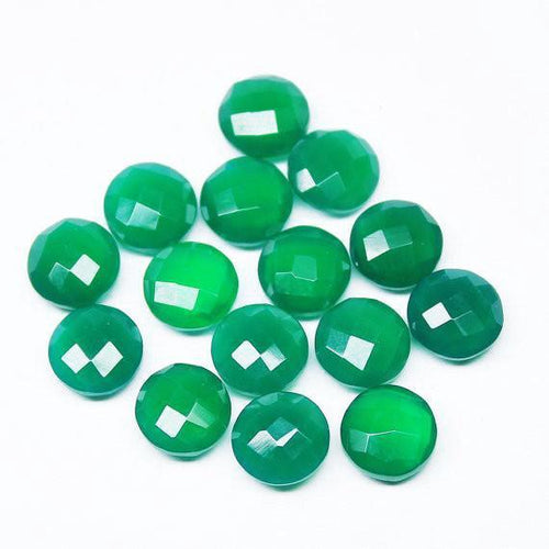 Green Onyx Faceted Round Coin Gemstone Matching Pair Loose Beads 6pc 10mm - Jalvi & Co.