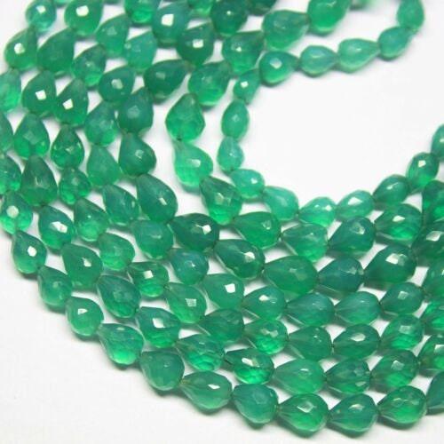 Green Onyx Faceted Tear Drop Center Drilled Gemstone Beads Strand 16