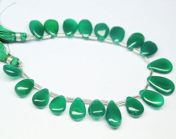 Green Onyx Smooth Briolette Pear Drop Gemstone Loose Beads Strand 8" 14mm 15mm - Jalvi & Co.