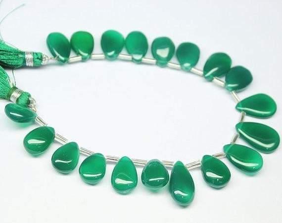 Green Onyx Smooth Polished Pear Drops Briolette Beads Strand 8" 14mm19mm - Jalvi & Co.