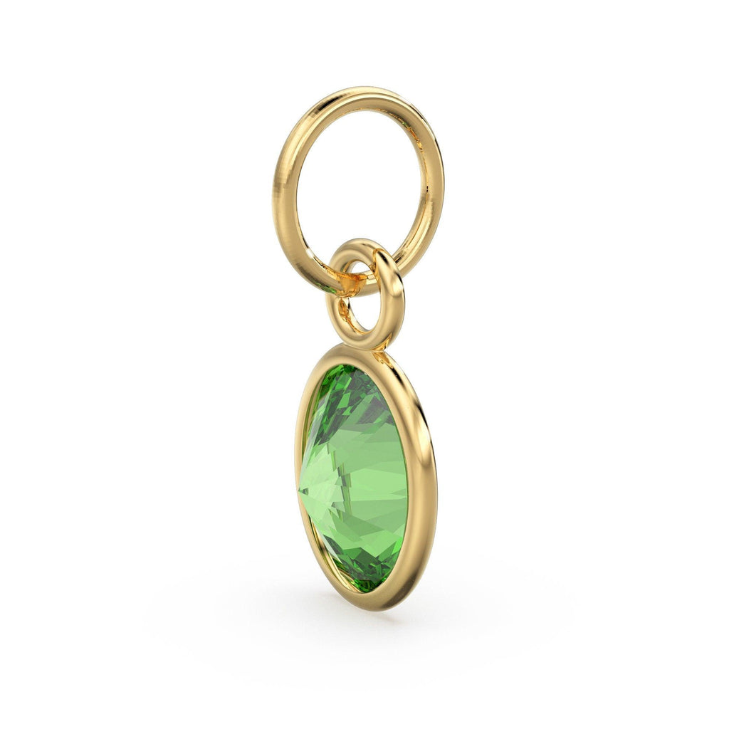 Green Peridot Oval Solid Gold Charm / Natural Green Olivine Gemstone Handmade Gold Pendant / 1pc 14k Yellow Gold Jewelry Making FindingsSALE - Jalvi & Co.