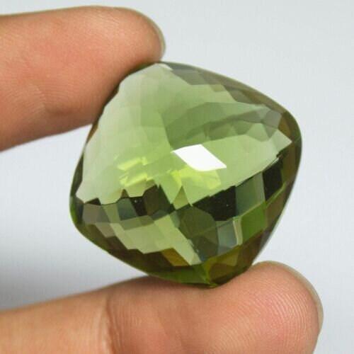 Green Peridot Quartz Cushion Checker Cut Loose Gemstone, 25x25x14mm, 54ct - Jalvi & Co.