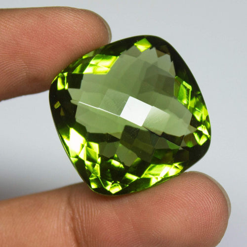 Green Peridot Quartz Cushion Checker Cut Loose Gemstone 25x25x14mm 54ct aprrox - Jalvi & Co.