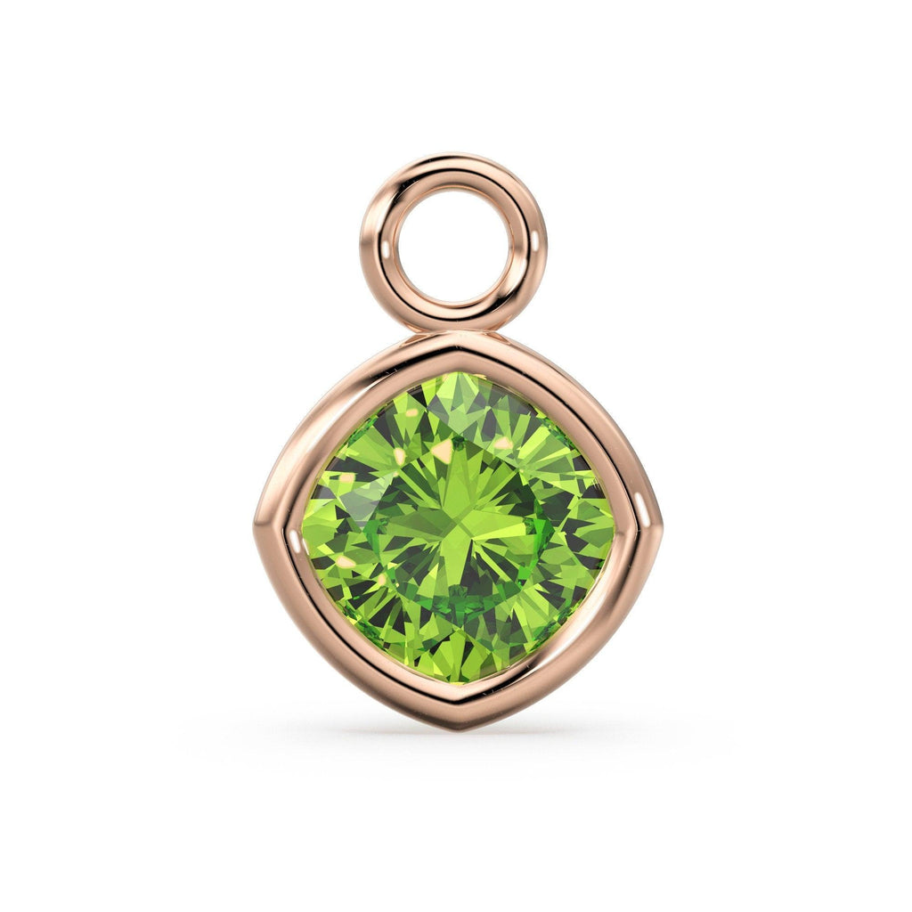 Green Peridot Solid Gold Charm / Natural Green Olivine Gemstone Handmade Pendant / 1pc 14k Gold Jewelry Making Findings / August Birthstone - Jalvi & Co.