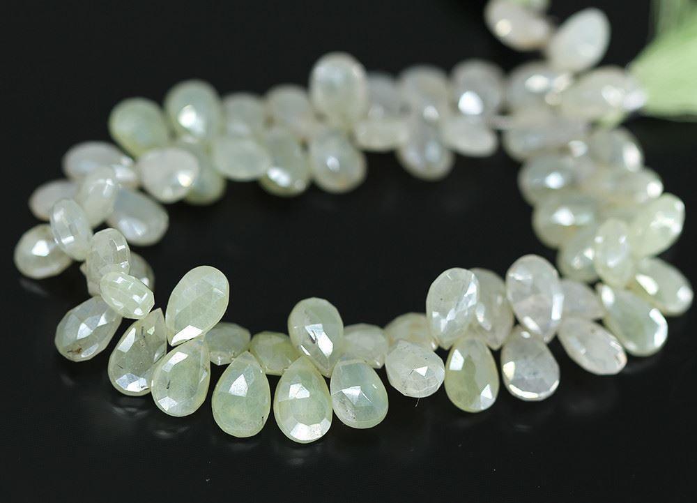 Green Prehnite Mystic Faceted Pear Drop Loose Gemstone Beads Strand 4" 10mm 11mm - Jalvi & Co.