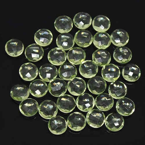 Green Quartz Faceted Coin Center Drilled Matching Pair Beads 8mm 6pc - Jalvi & Co.