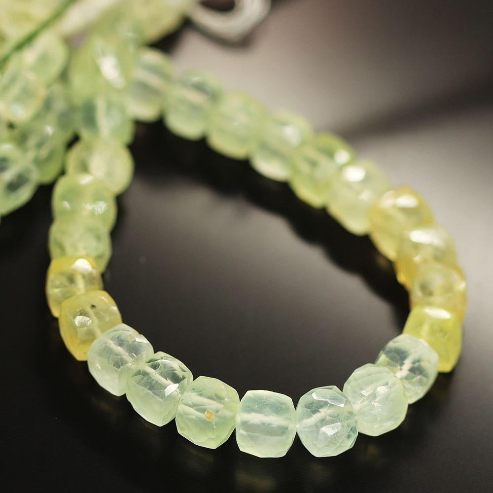 Green Shaded Prehnite Gemstone Faceted Cube Box Square Beads Strand 6mm 8" - Jalvi & Co.