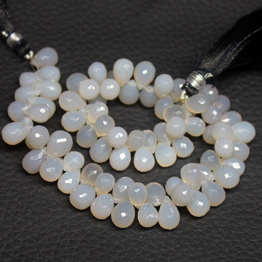 Grey Chalcedony Natural Faceted Tear Drop Briolette Bead 8mm 10mm 9" Strand - Jalvi & Co.