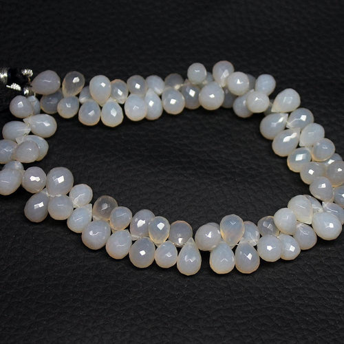 Grey Chalcedony Natural Faceted Tear Drop Briolette Bead 8mm 10mm 9