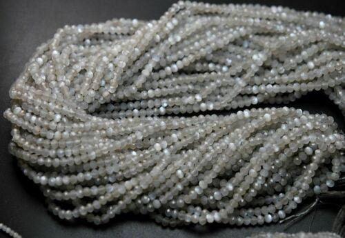 Grey Moonstone Micro Faceted Rondelle Gemstone Loose Spacer Beads Strand 13" 3mm - Jalvi & Co.