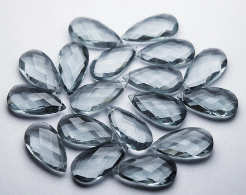 Grey Quartz Faceted Checker Pear Drops Briolette Gemstone Pair Beads 16pcs 8x20mm, 8 Pair Beads - Jalvi & Co.