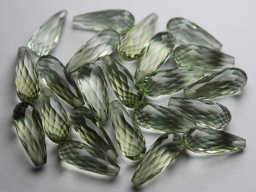 Half Drill, 1 Match Pair, Natural Green Amethyst Faceted Drops Shape Briolettes 8X20mm - Jalvi & Co.