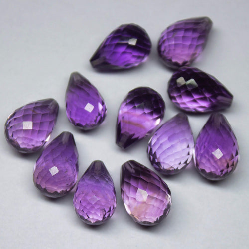 Half Drill, 2 Match Pair, Natural Purple Amethyst Faceted Drops Briolettes Calibrated Size 8X12mm - Jalvi & Co.