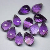 Half Drill, 2 Match Pair, Natural Purple Amethyst Faceted Drops Briolettes Calibrated Size 8X12mm