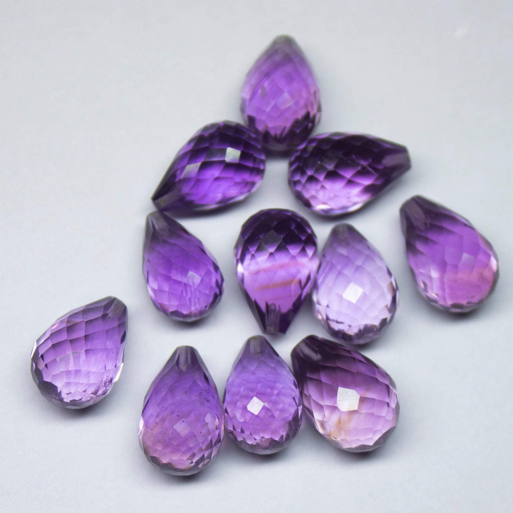 Half Drill, 2 Match Pair, Natural Purple Amethyst Faceted Drops Briolettes Calibrated Size 8X12mm - Jalvi & Co.